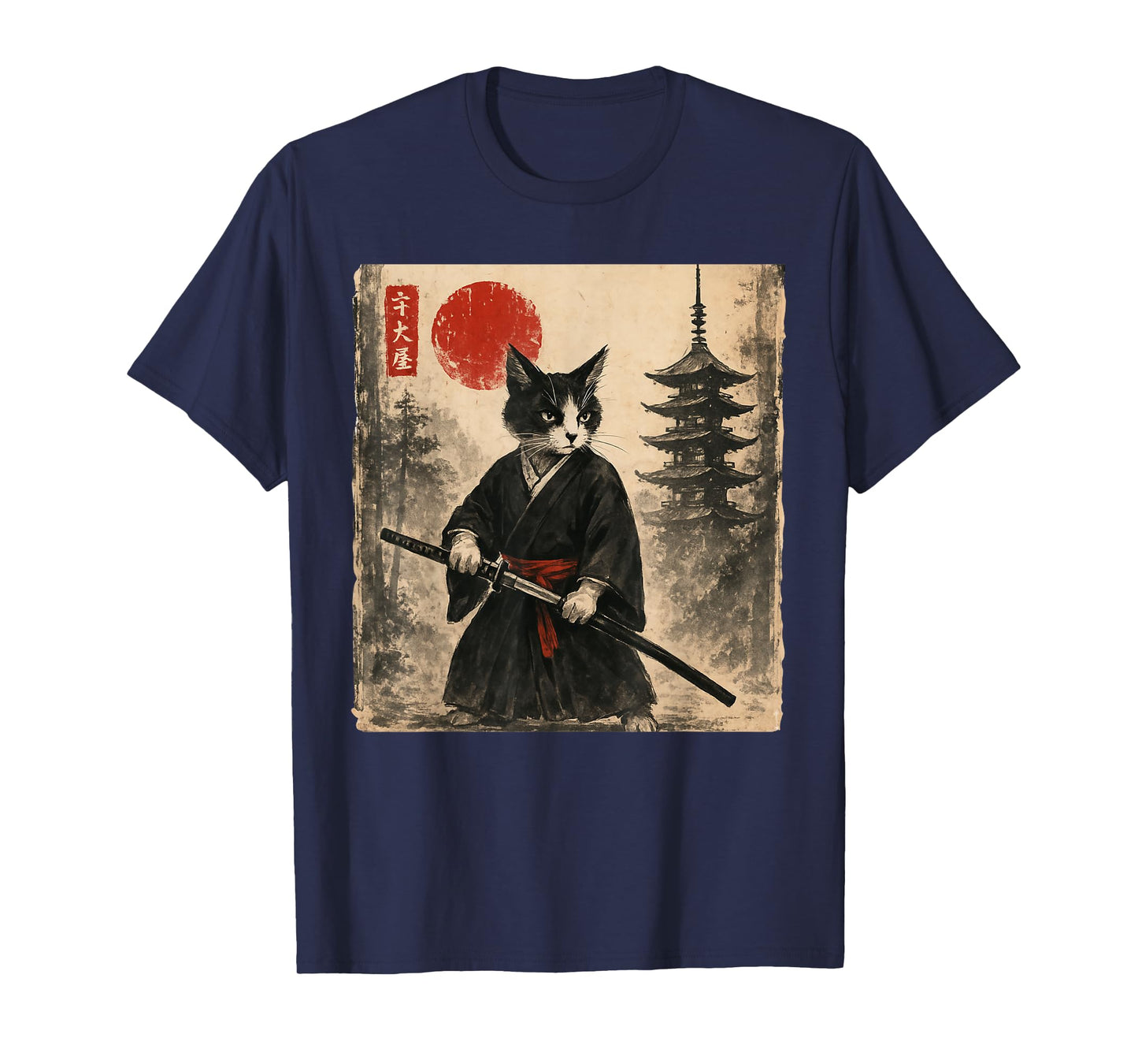 Samurai Cat Japanese Art Graphic Tees for Men Women Teens T-Shirt