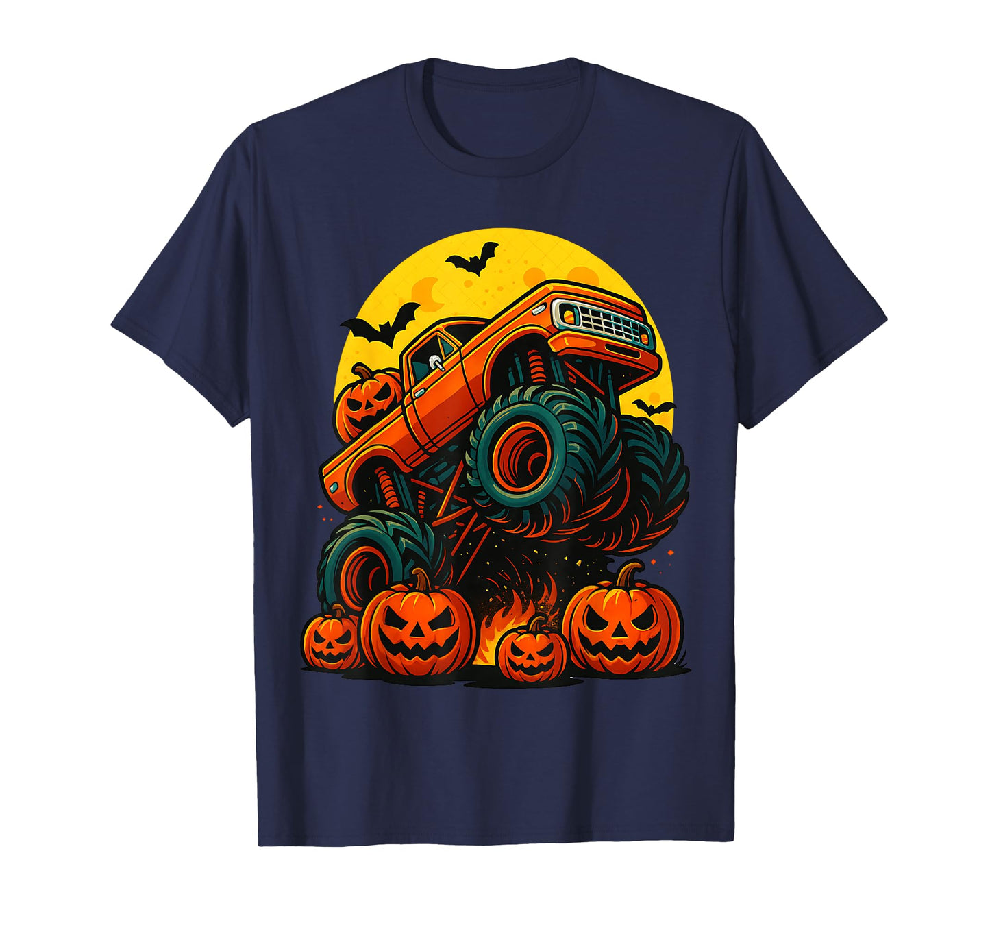 Monster Truck Halloween Jack O Lantern Moon Pumpkin Toddler T-Shirt