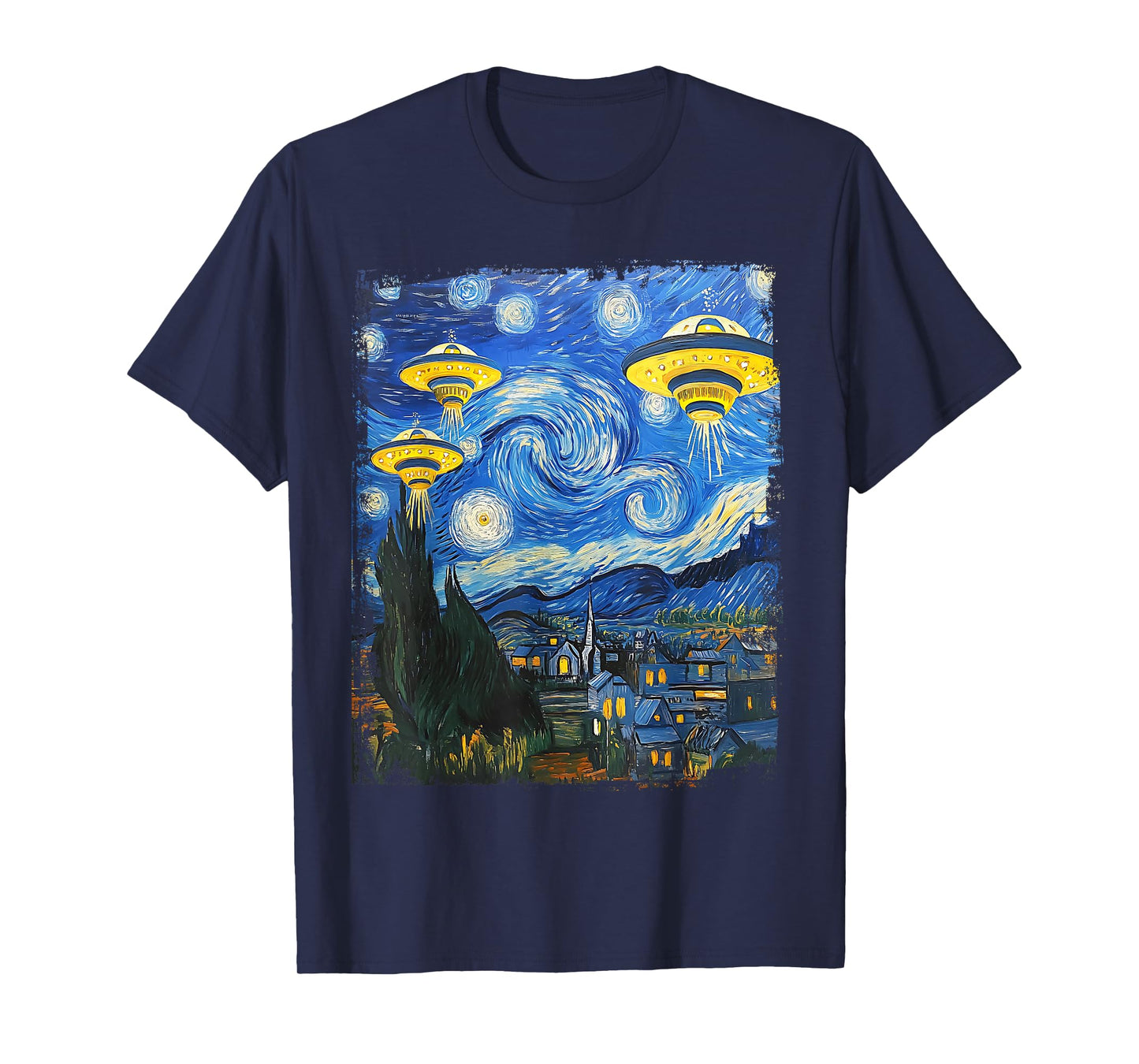UFO Alien Starry Night Van Gogh Men Women Kids Boys Girls T-Shirt