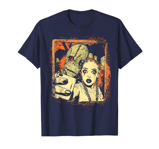 Halloween Graveyard Selfie Comic Horror Monster Artwork T-Shirt