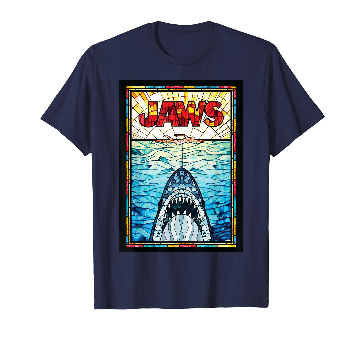Jaws 50th Anniversary Poster Stained Glass Front & Back T-Shirt