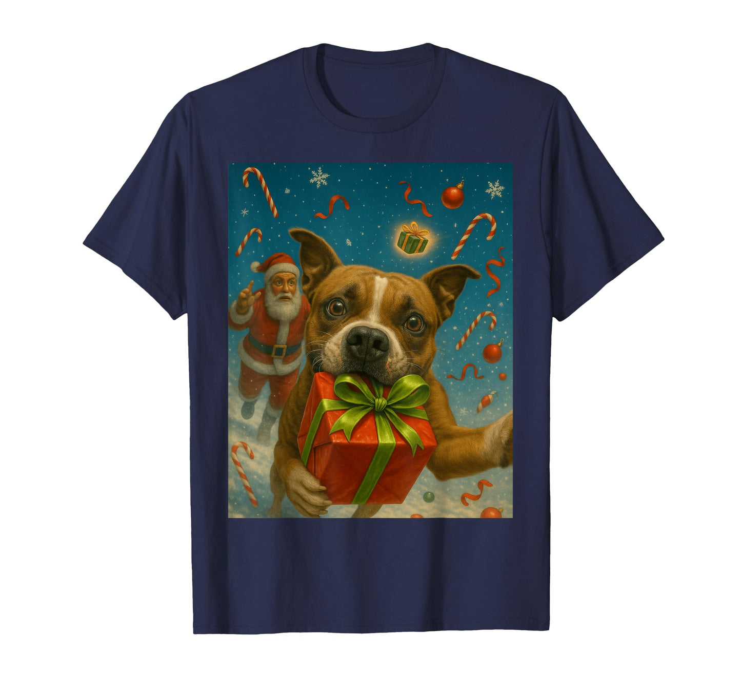 Christmas Pitbull Shirt - Funny Dog Selfie & Santa T-Shirt