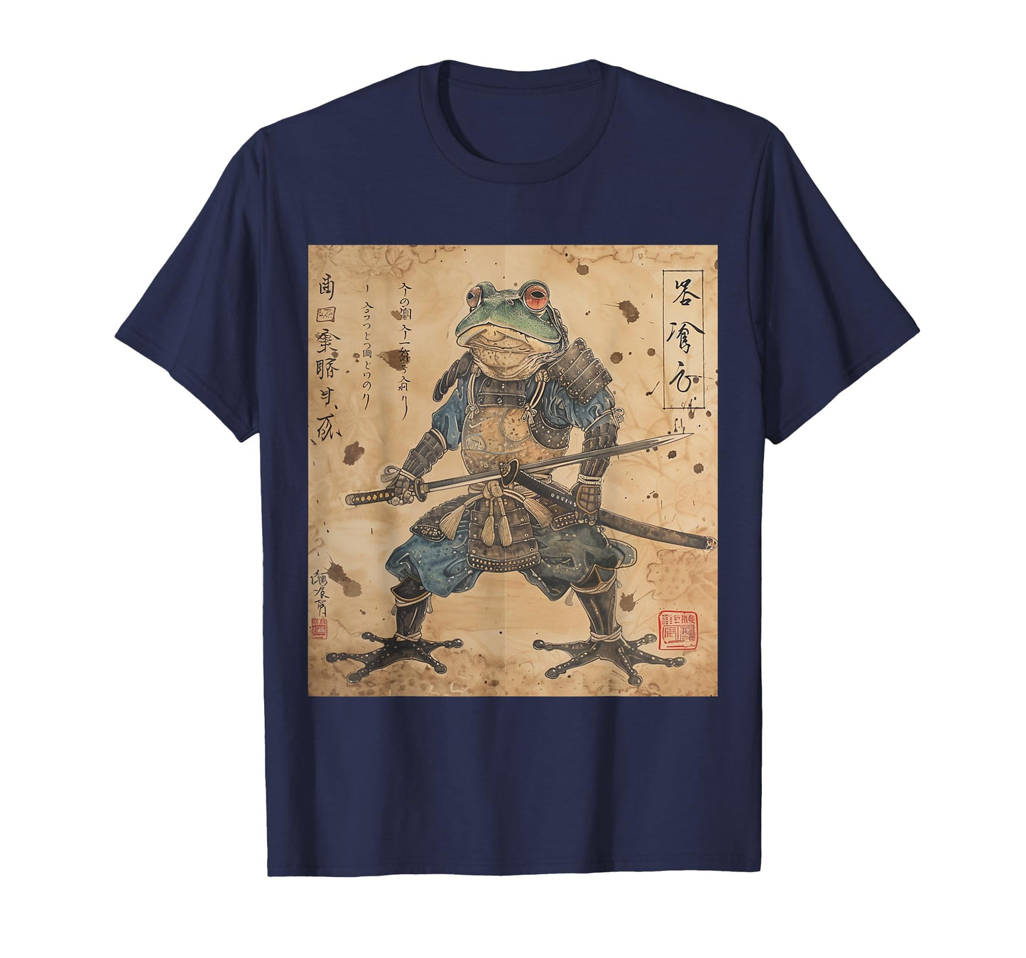 Japanese Samurai Frog In Ukiyo-e Woodblock Style T-Shirt