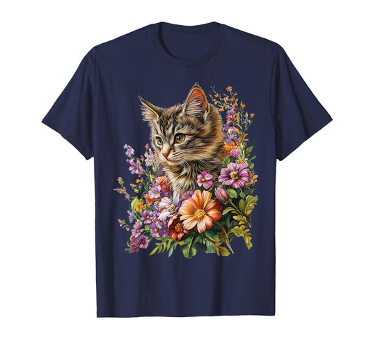 Cat Flower Floral Cute Kitten Graphic T-Shirt
