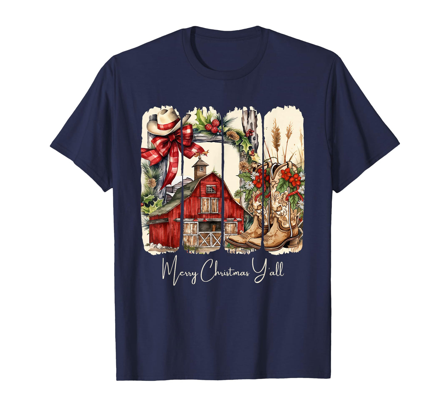 Western Merry Christmas Yall Barn Design T-Shirt