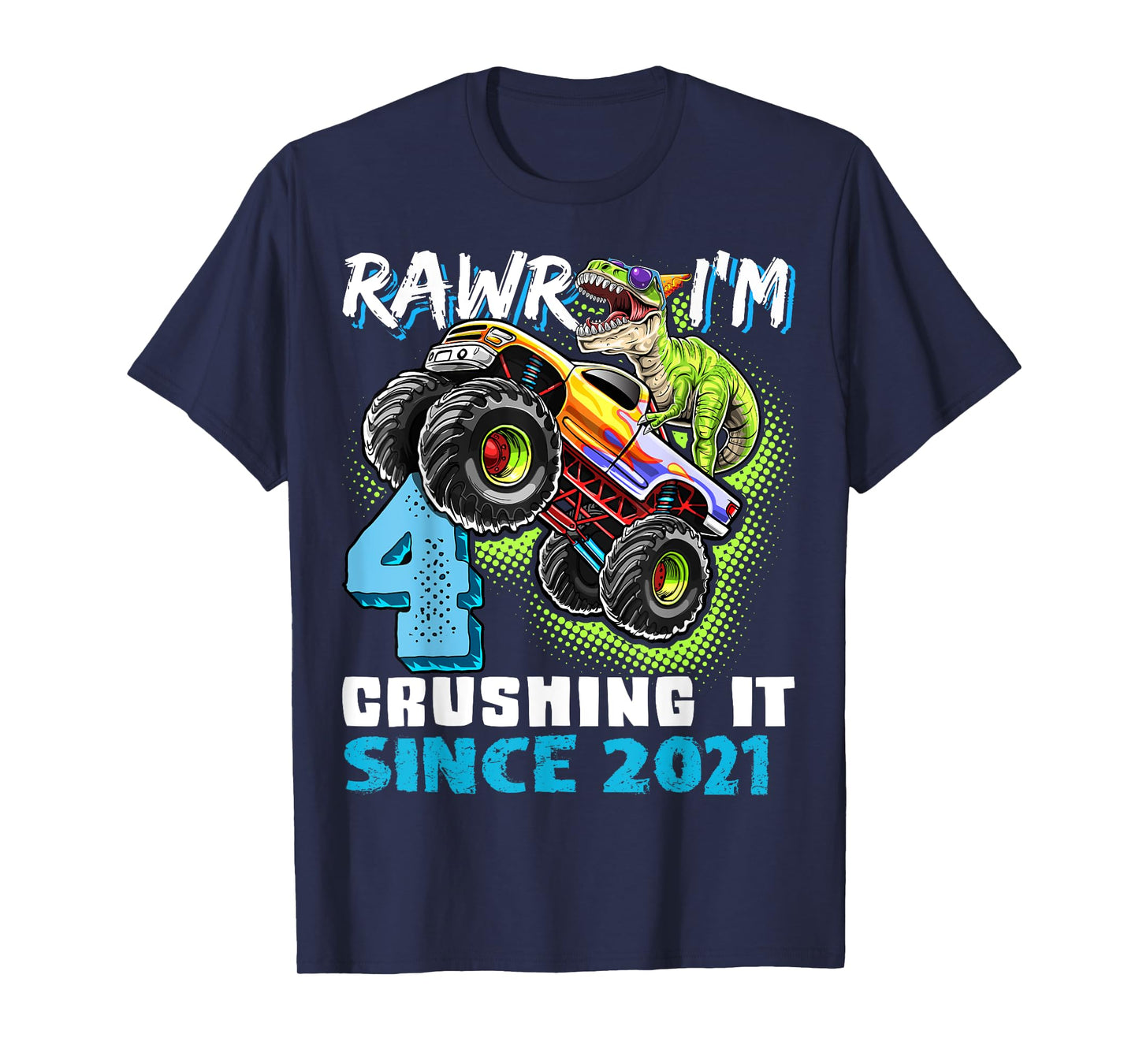 4th Birthday Monster Truck Dinosaur Party Boys Rawr I'm 4 T-Shirt