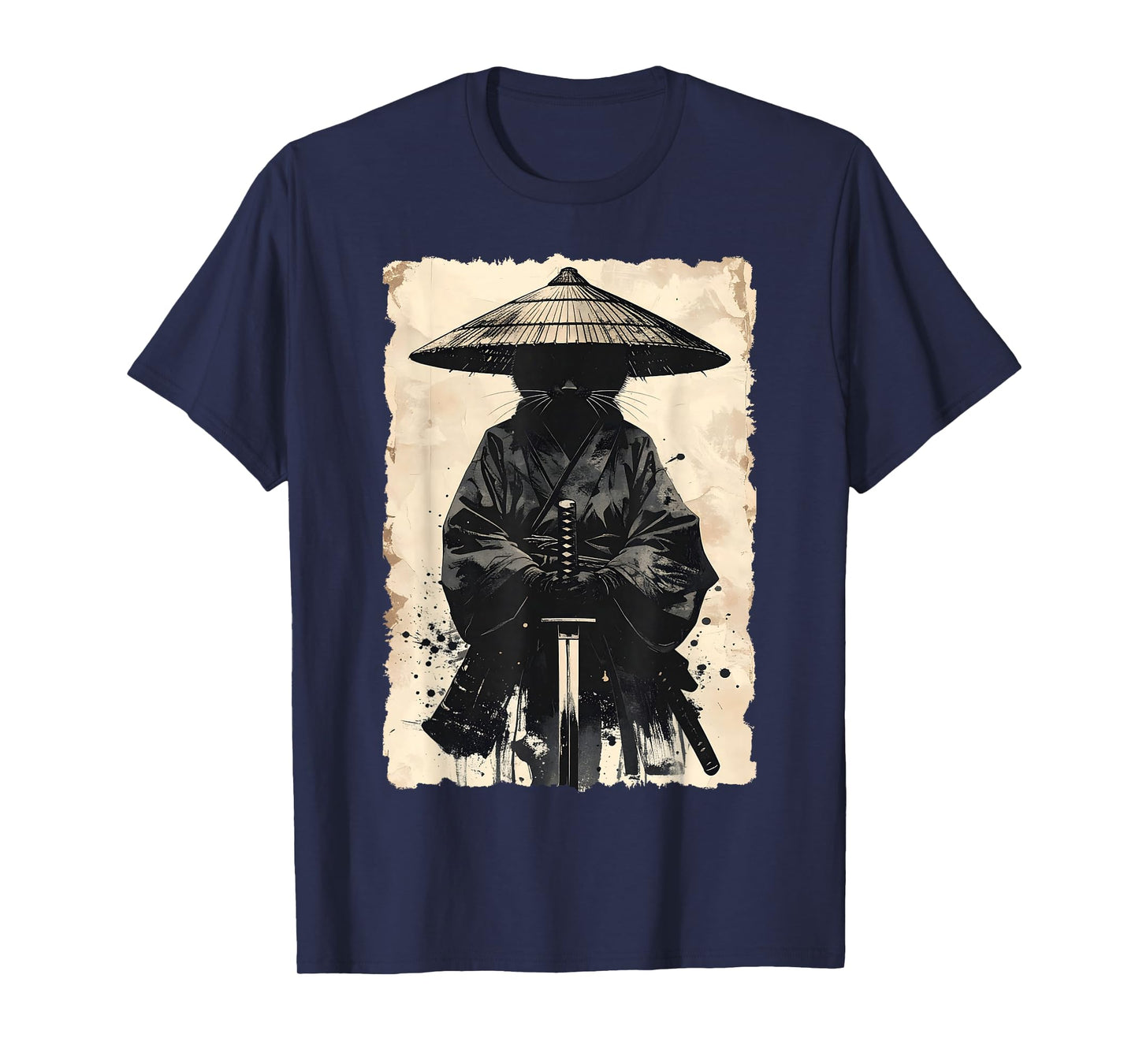 Samurai Cat Vintage Japanese Graphic Warrior Anime Art T-Shirt