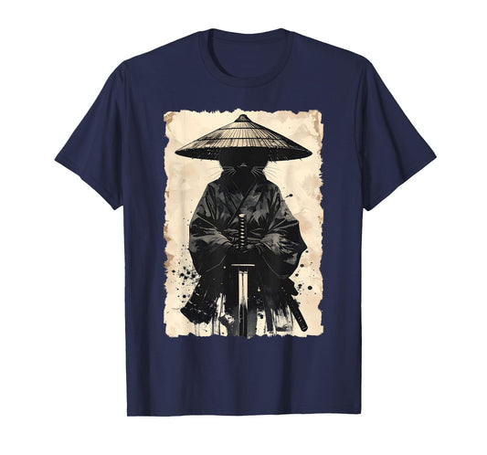 Samurai Cat Vintage Japanese Graphic Warrior Anime Art T-Shirt
