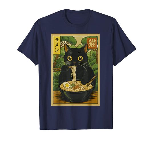 Funny Forest Ramen Cat Japanese Noodle Kitten T-Shirt