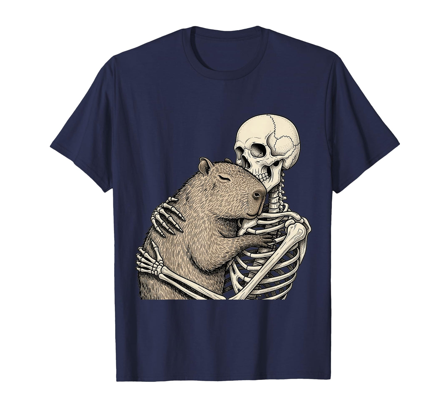 Skeleton Hugging Capybara Halloween Capy Lover Spooky Season T-Shirt