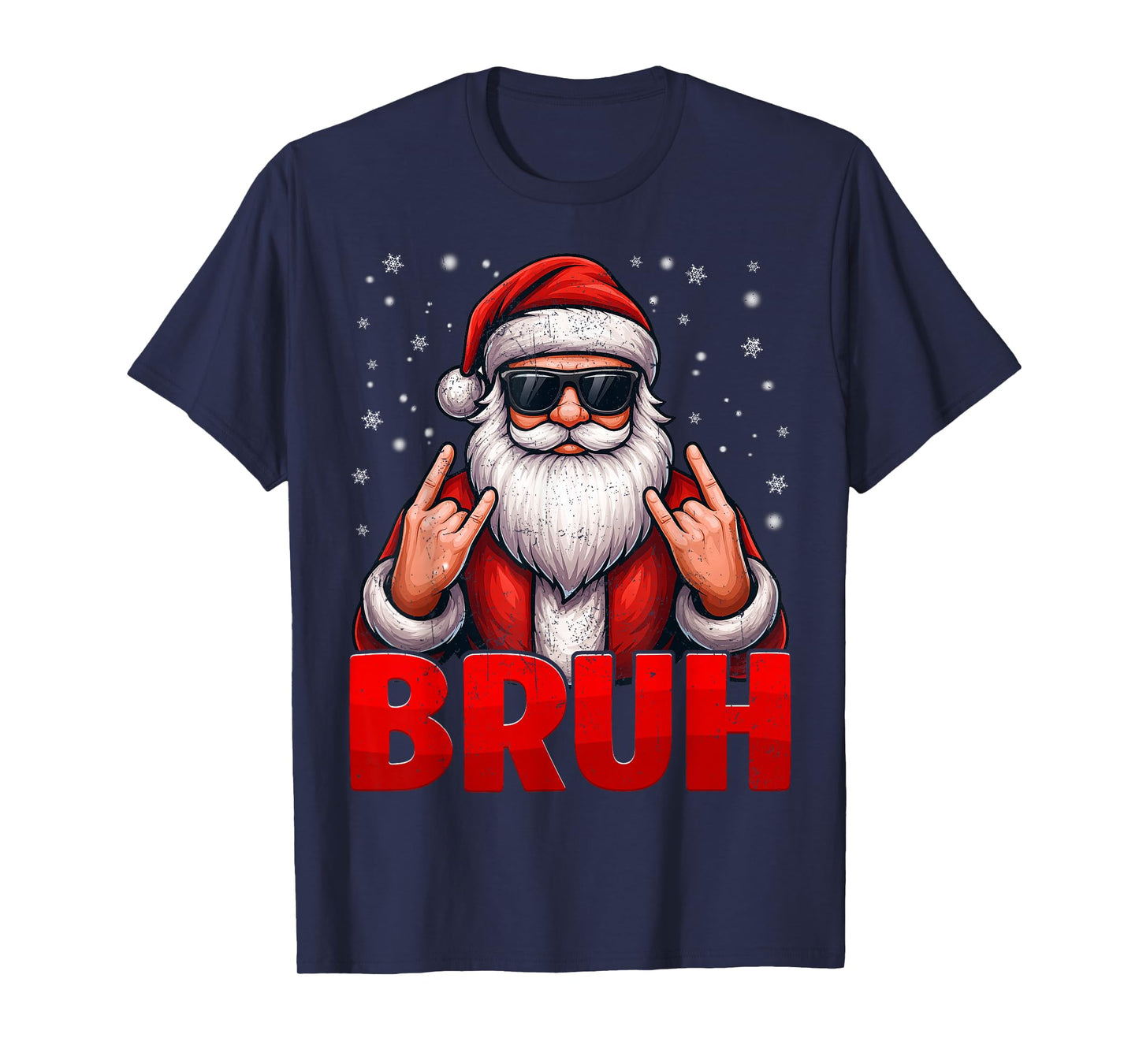 Bruh Santa Rock On Snowflake Christmas Xmas Mens Boys Tees T-Shirt