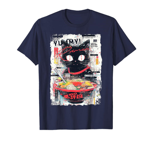 Ramen Noodles Cat Japan Y2K Kawaii Retro Cats Manga Anime T-Shirt