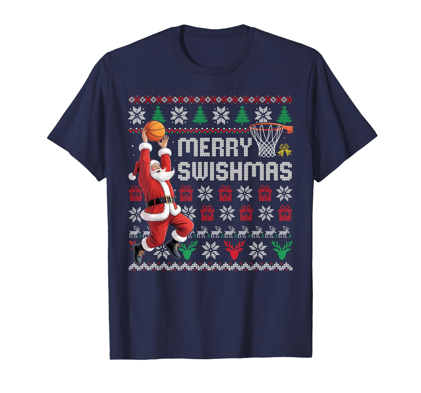 Merry Swishmas Basketball Ugly Christmas Sweater Men Boys T-Shirt