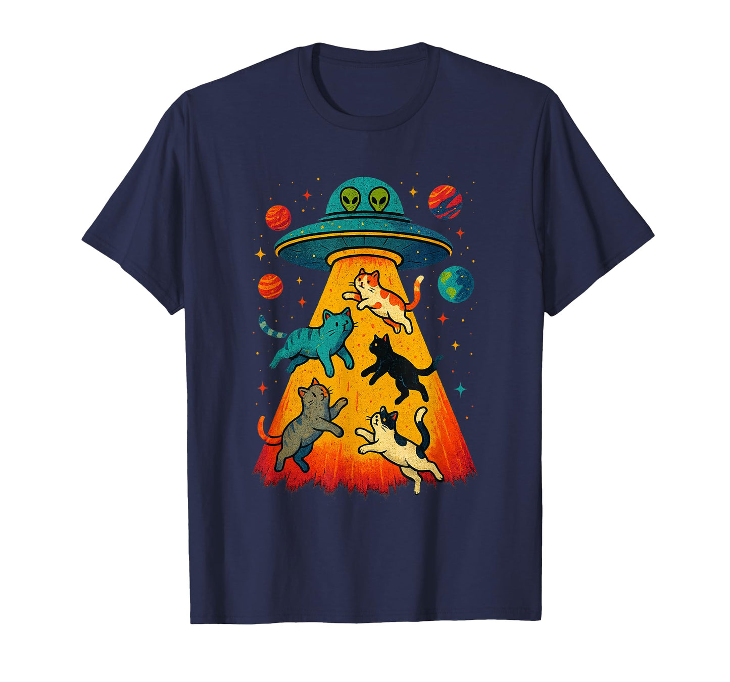 Alien Abduction Cats UFO Flying Saucer Space Girls Kid T-Shirt
