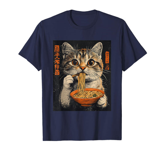 Japanese Anime Cat Ramen Graphic Tee - Funny T-Shirt T-Shirt