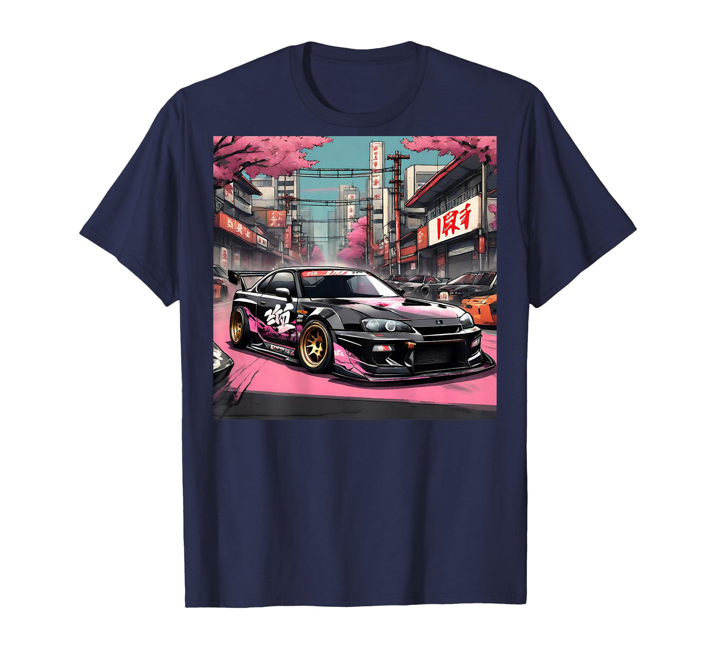 JDM Tokyo Skyline Retro Japanese Race Car Drift Art On Back T-Shirt