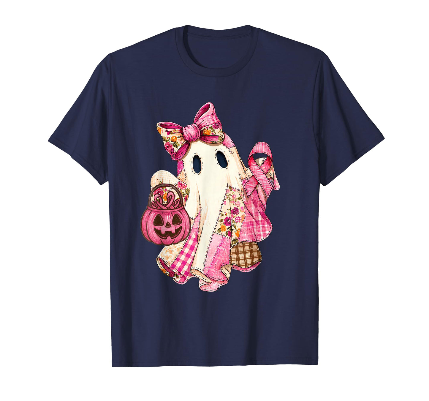in October We Wear Pink Cute Ghost Halloween Breast Cancer T-Shirt