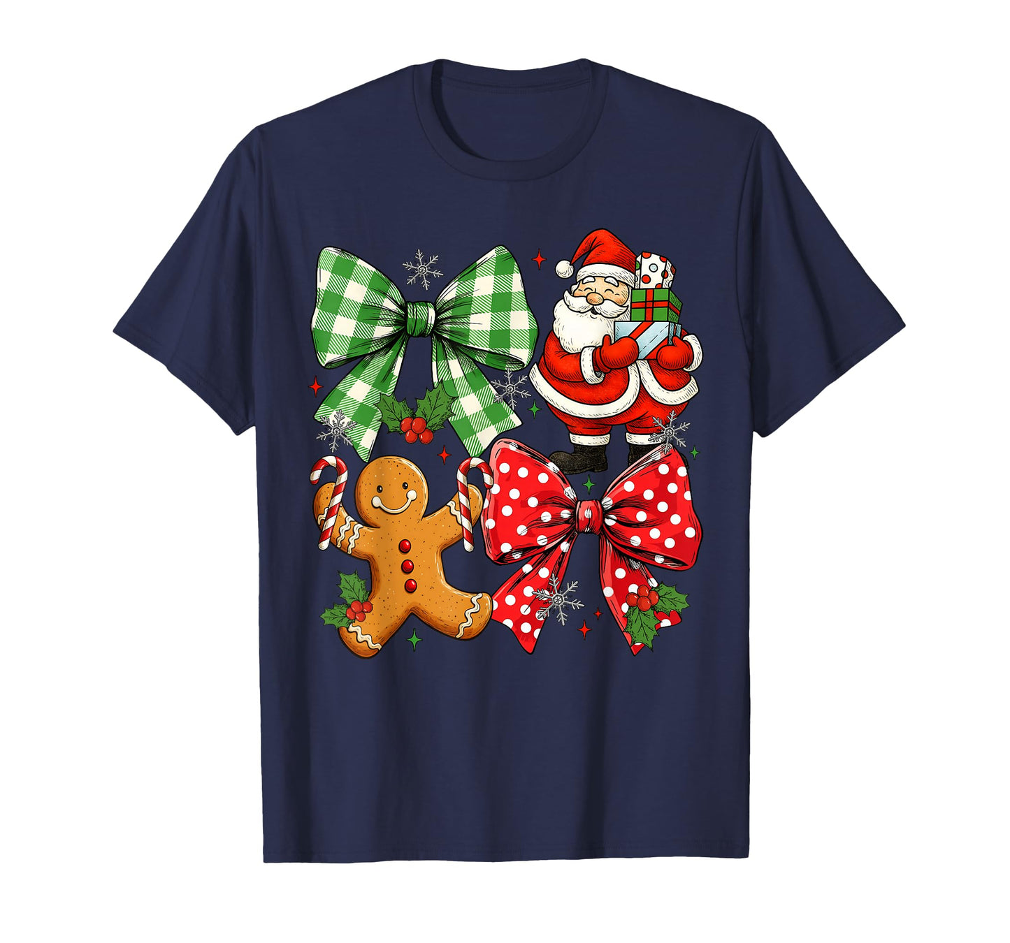 Christmas Santa Coquette Bow Retro Gingerbread Men Women Kid T-Shirt