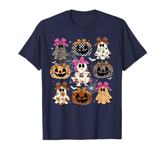 Spooky Season Halloween Coquette Bow Ghost Jack O Lantern T-Shirt