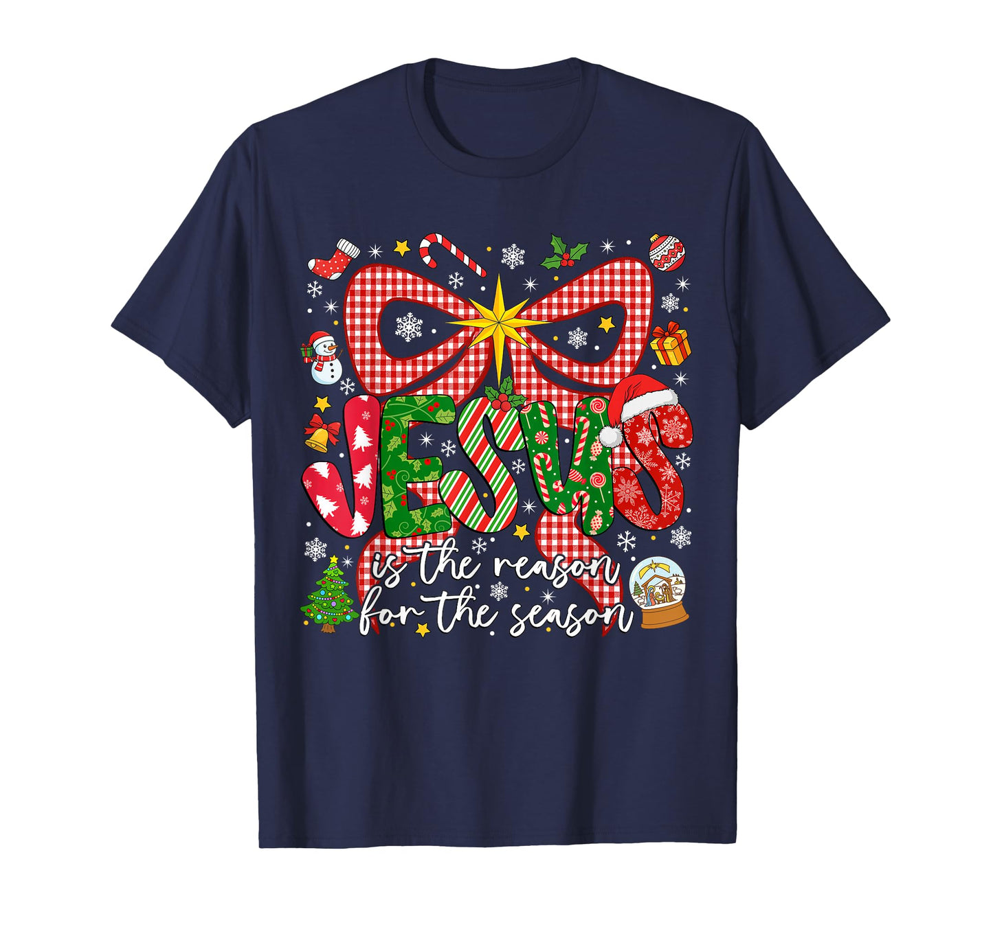Jesus is The Reason for The Season Christian Christmas Bow T-Shirt