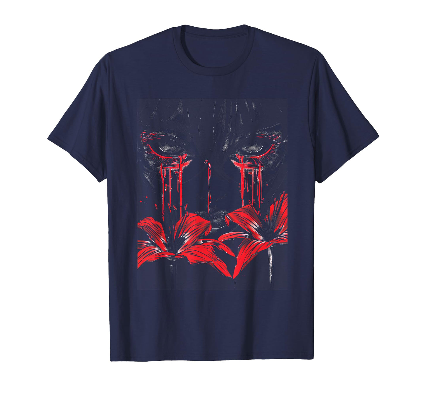 Anime Goth Sad Red Emo Art Flowers Tears Edgy Beauty T-Shirt