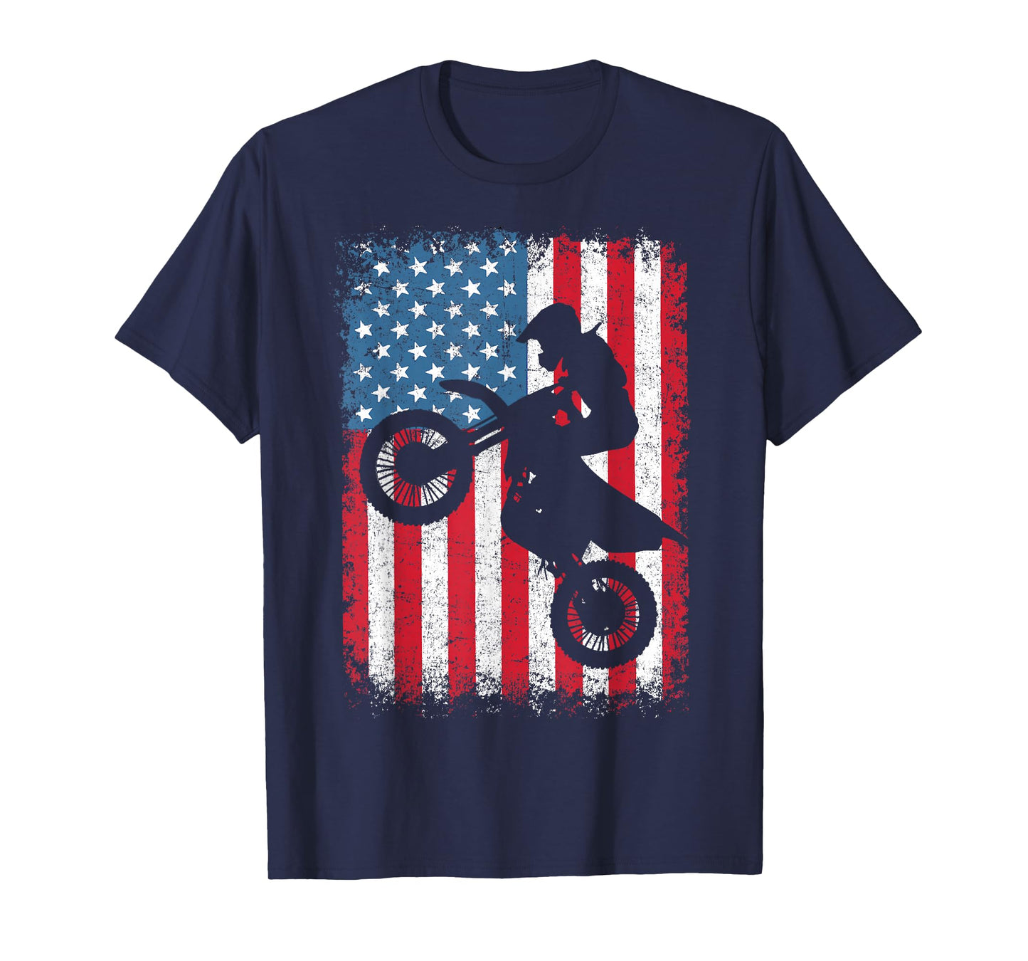 Dirt Bike Motocross Biker American Flag 4th of July Boys Men T-Shirt