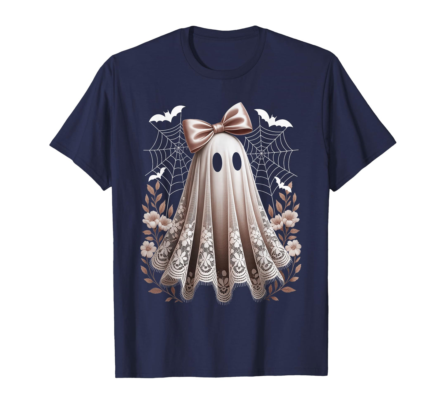Vintage Halloween Floral Lace Ghost Coquette Bow Spooky Boo T-Shirt