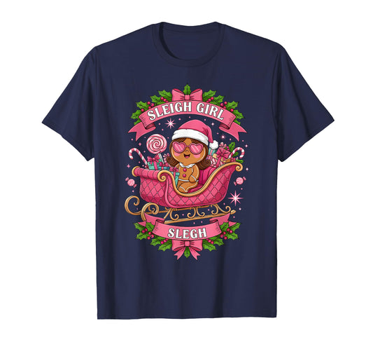 Groovy Pink Christmas Candy Sleigh Girl Gingerbread Holiday T-Shirt
