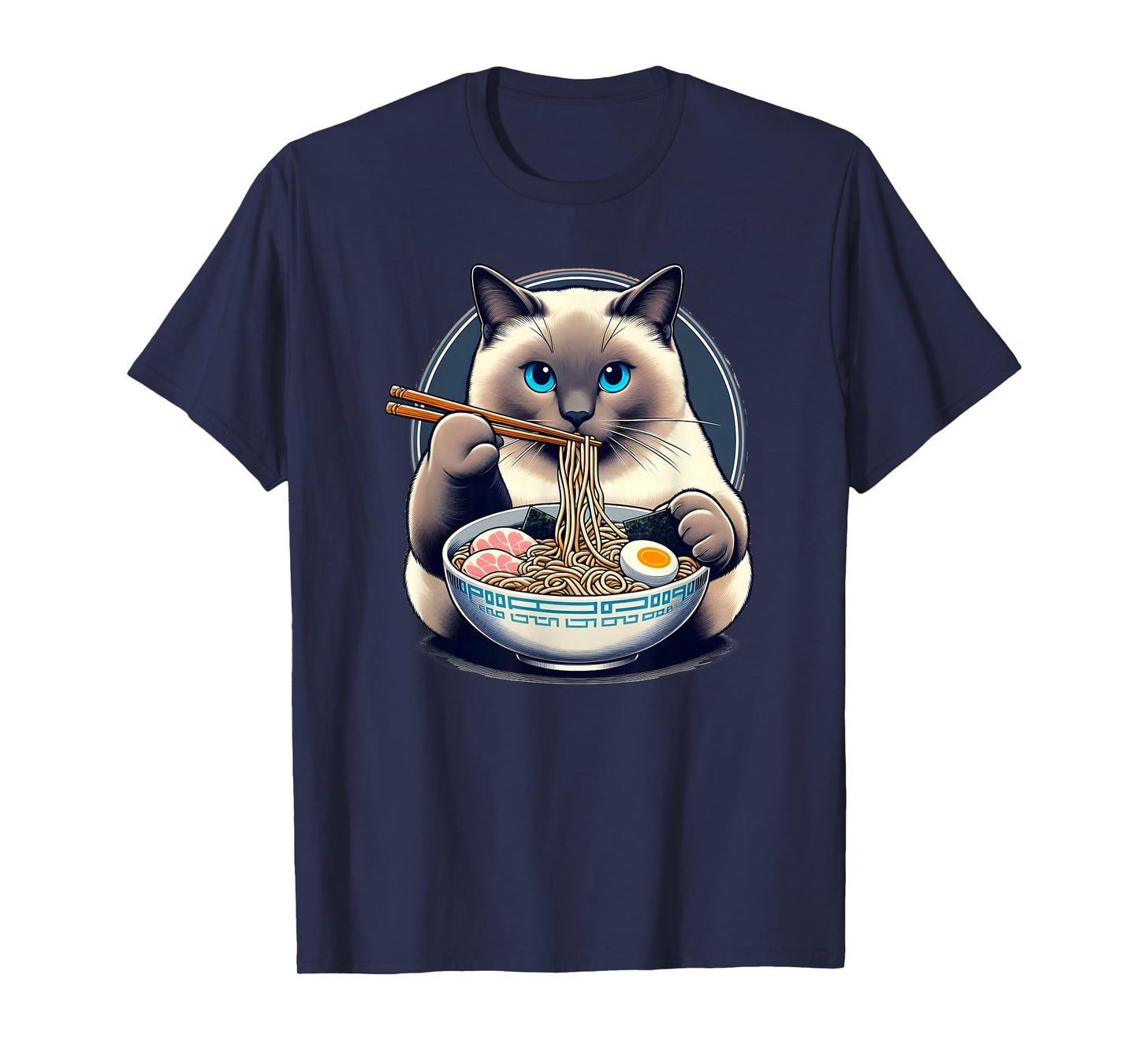 Kawaii Siamese Cat Eating Ramen Japanese Noodles T-Shirt