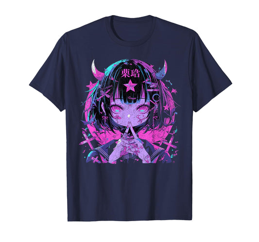Goth Grunge Demon Anime Girl Waifu Horror Alt Aesthetic T-Shirt