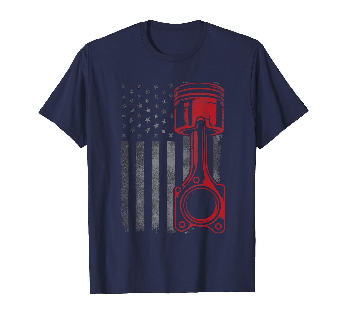 Vintage Piston Funny Muscle Car Mechanic Flag USA Patriotic T-Shirt