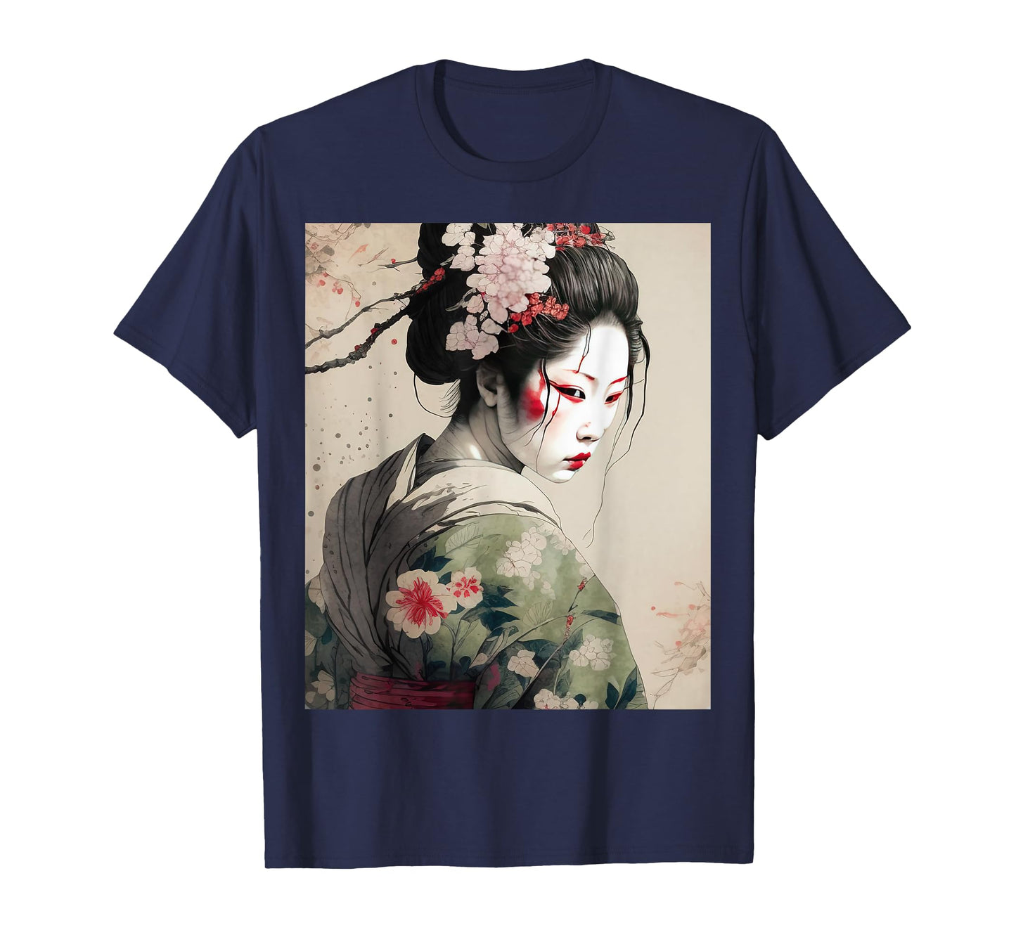 Beautiful Japanese Dark Geisha Sakura Blossoms Kimono T-Shirt