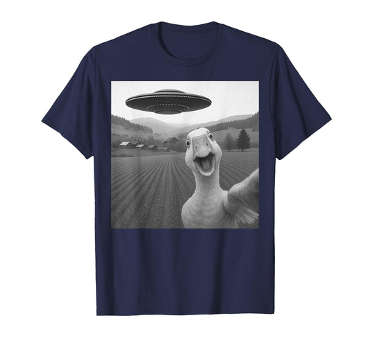 Goose Selfie with Alien UFO Funny Gifts for Men Women Kid T-Shirt