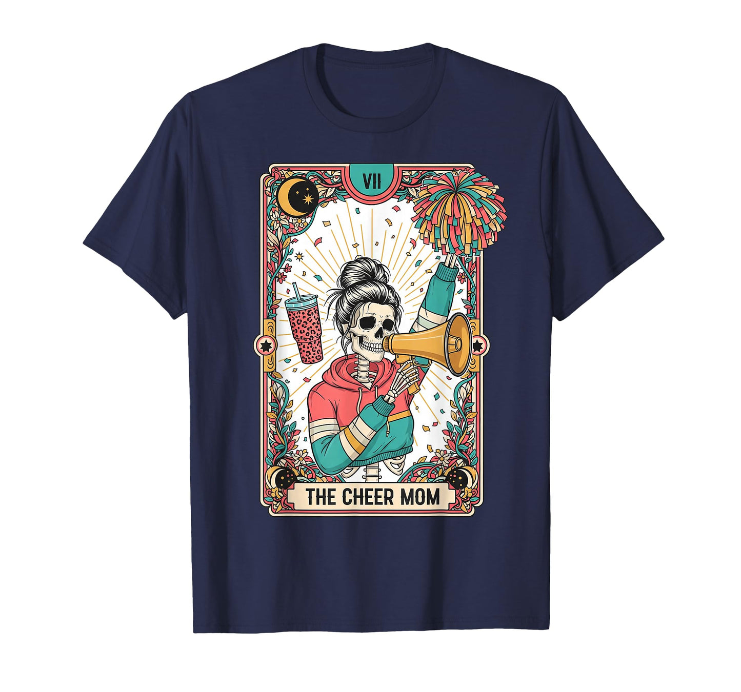 Tarot Card Gothic Cheer Mom Skeleton Funny Cheerleader Mama T-Shirt