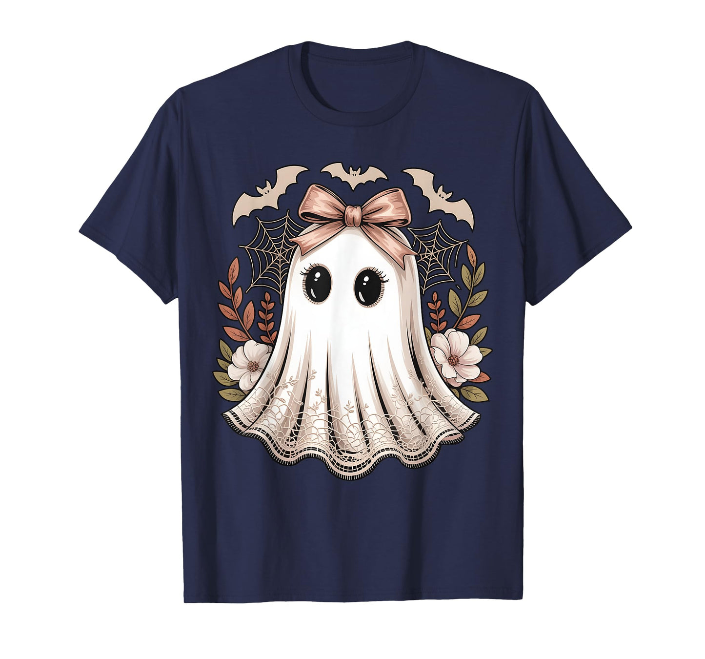 Cute Kawaii Ghost Bow Floral Halloween Girls Toddler Kids T-Shirt