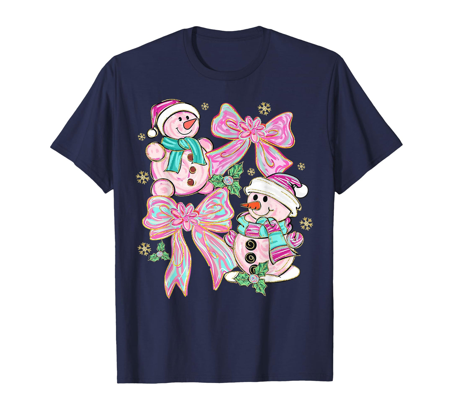 Pink Coquette Snowman Christmas Cute Holiday Design T-Shirt