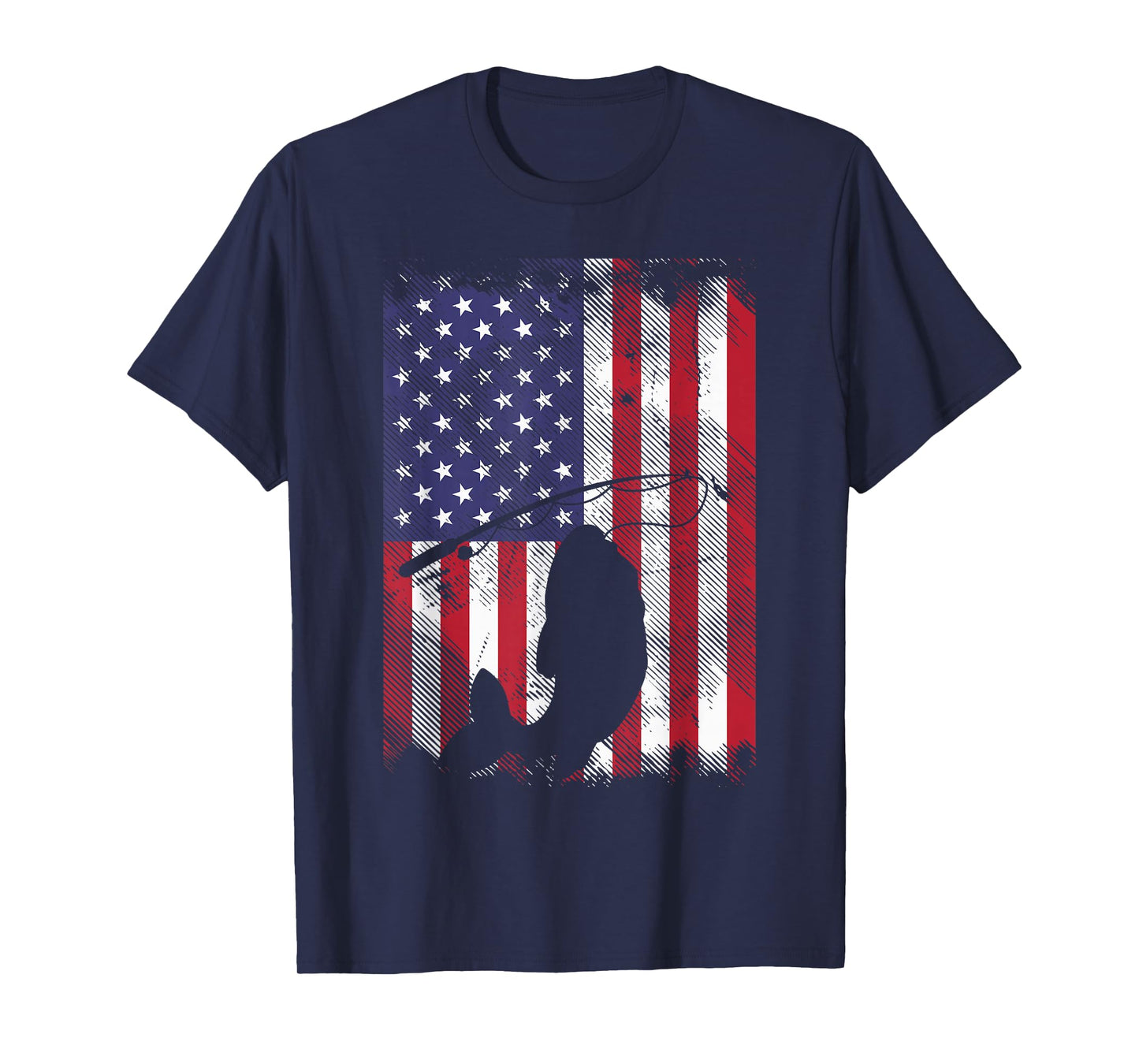 US Flag Fish 4th Of July Fishing Patriot Fisherman Dad Gift T-Shirt