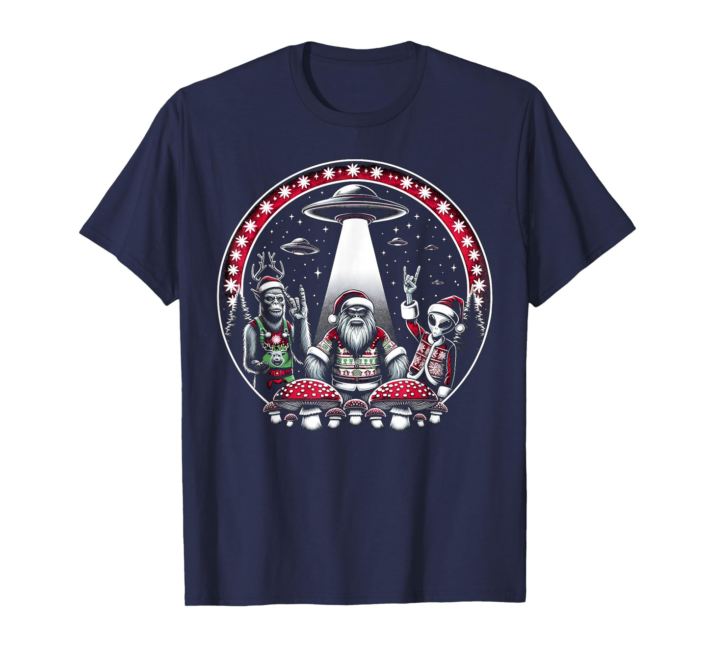 Unique Christmas Santa Alien Bigfoot Reindeer Holiday T-Shirt