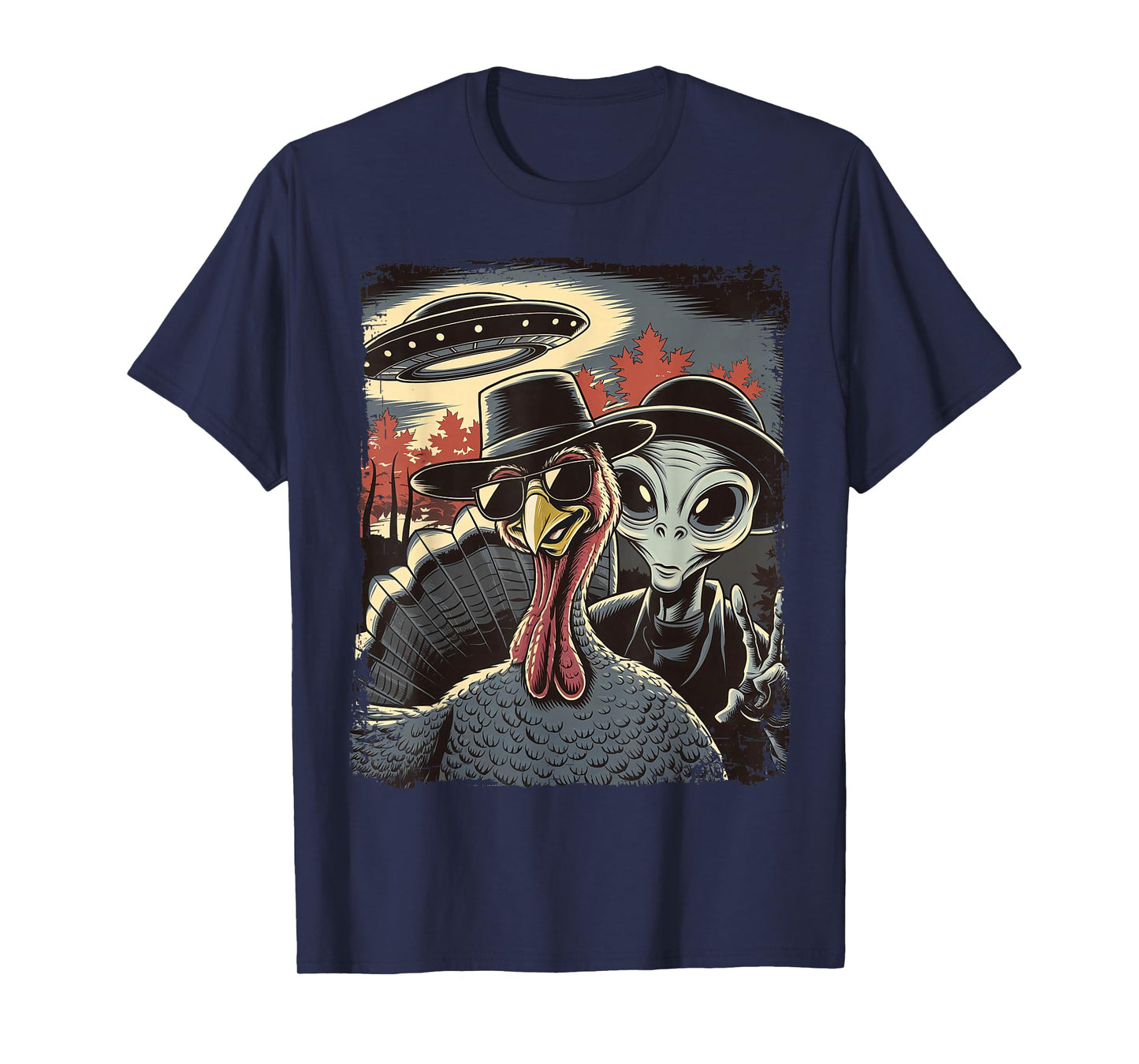 Alien Selfie With Turkey Thanksgiving Funny Photo UFO T-Shirt