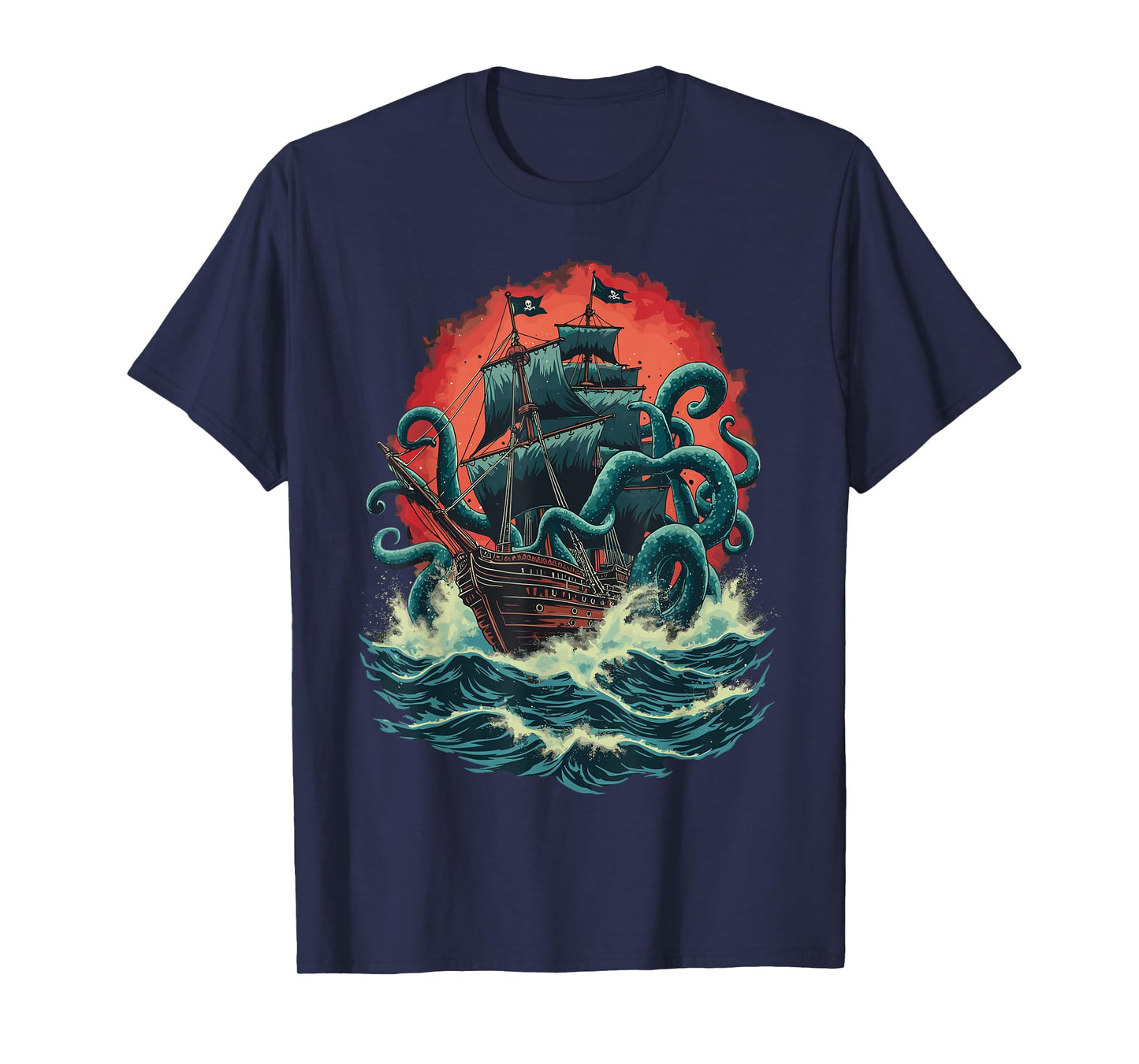 Pirate Ship Kraken Ocean Battle Giant Octopus Sea Monster T-Shirt