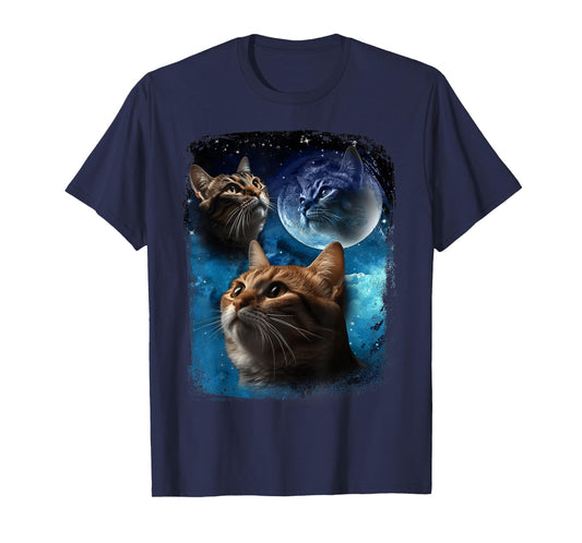 Three Cats Howl at Moon Vintage Funny Cat Howling wolf meme T-Shirt