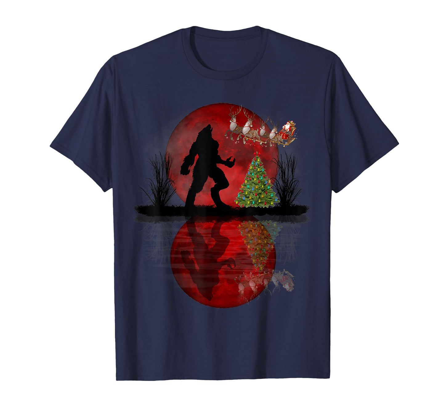Funny Werewolf Christmas Santa Sleigh Reindeer Gifts T-Shirt
