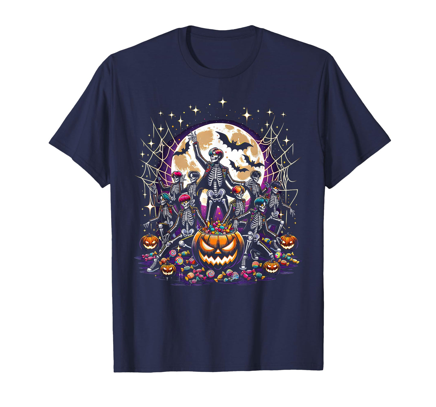 Girls Halloween K-Pop Boy Band Skeletons Graphic T-Shirt