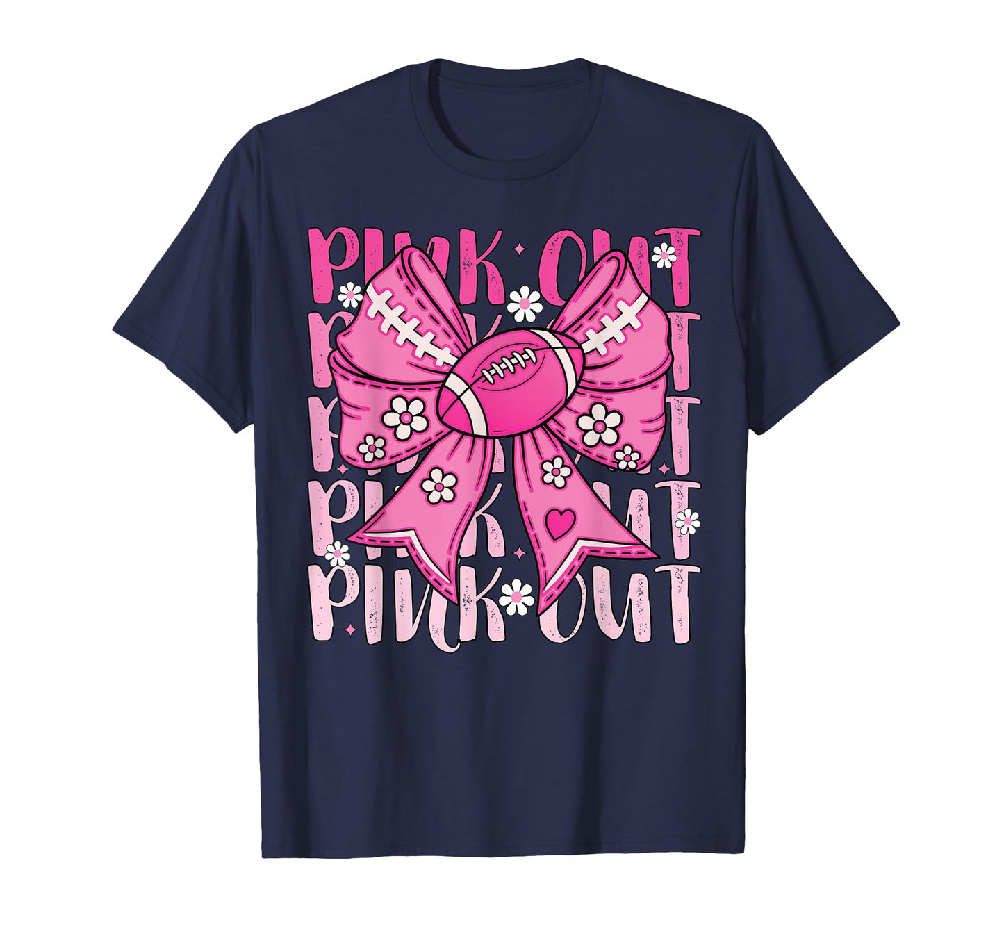 Pink Out Breast Cancer Football Coquette Bow Mom Girls Women T-Shirt