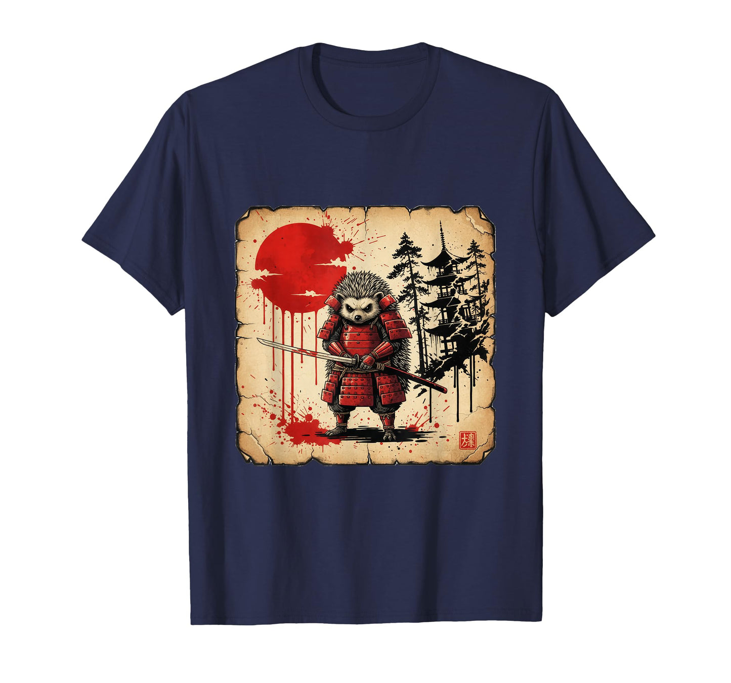 Samurai Hedgehog Warrior Dark Japanese Mythology Art T-Shirt