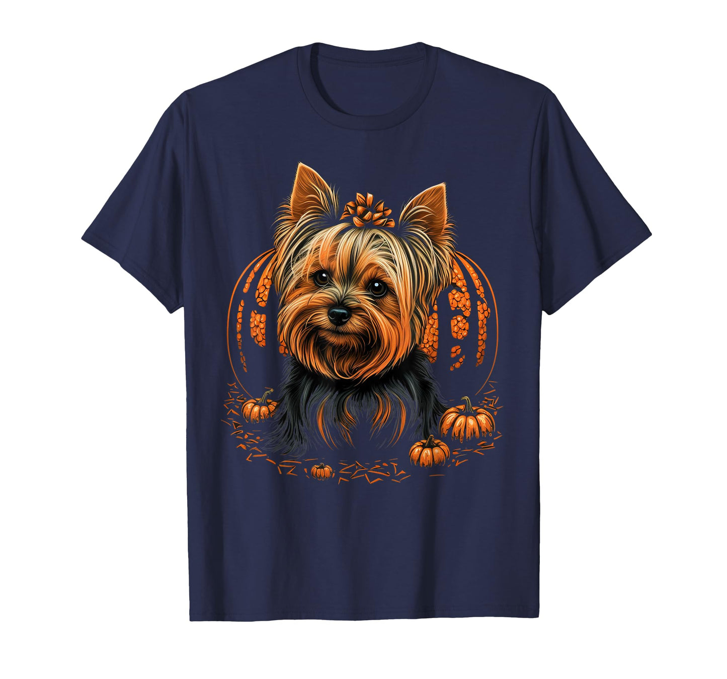 Pumpkin Yorkie Costume on Yorkshire Terrier Halloween T-Shirt