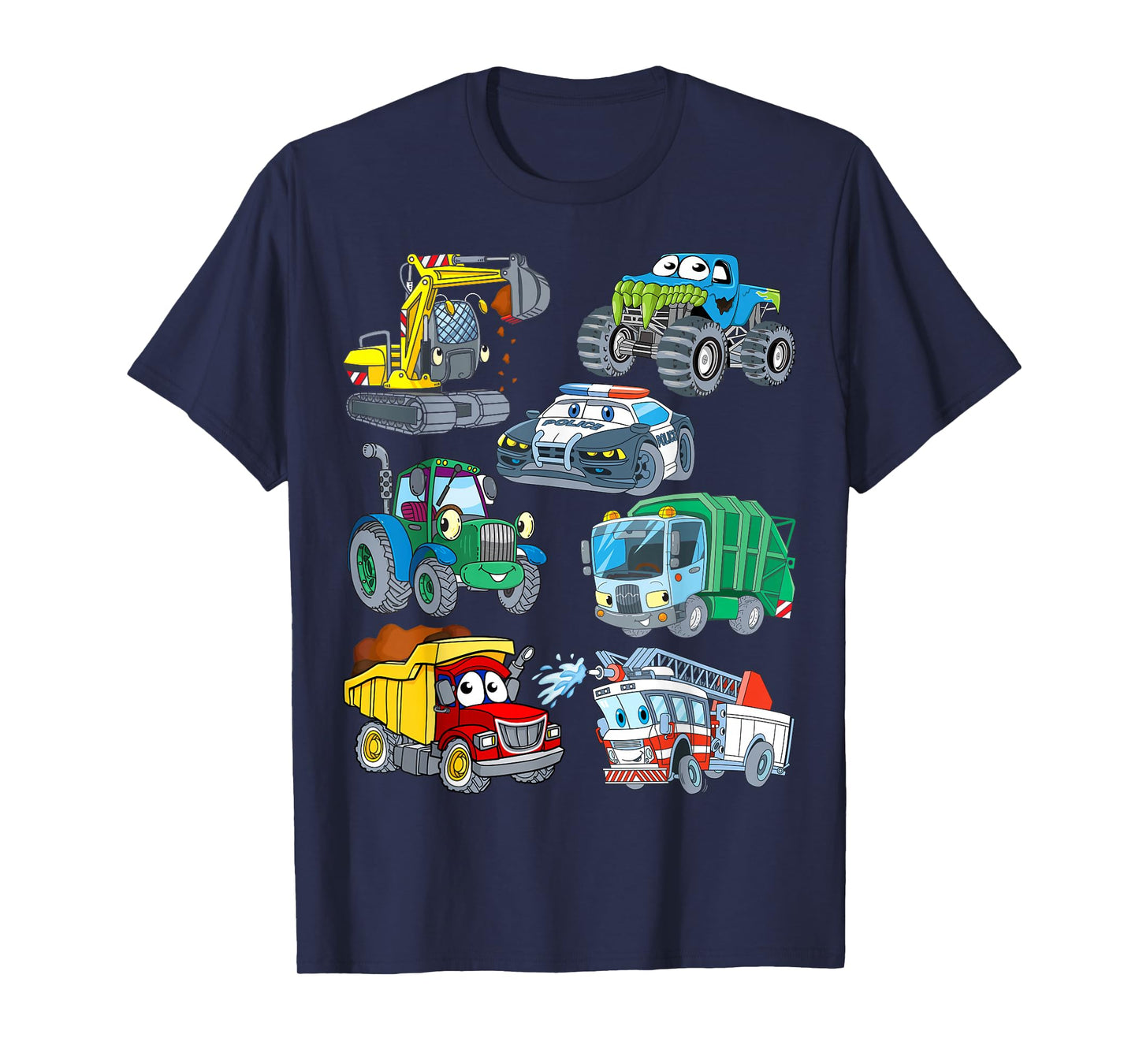 Excavator Fire Engine Police Car Monster Truck for Boys T-Shirt