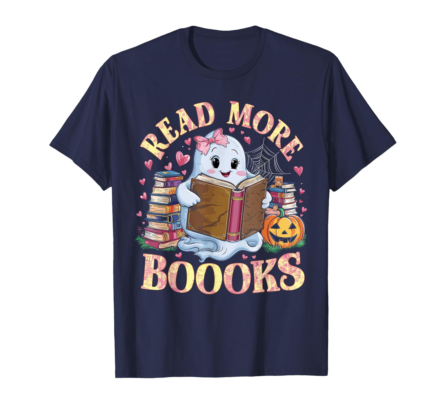 Cute Books Ghost Read More Booooks Funny Teacher Halloween T-Shirt for Men Women Kids