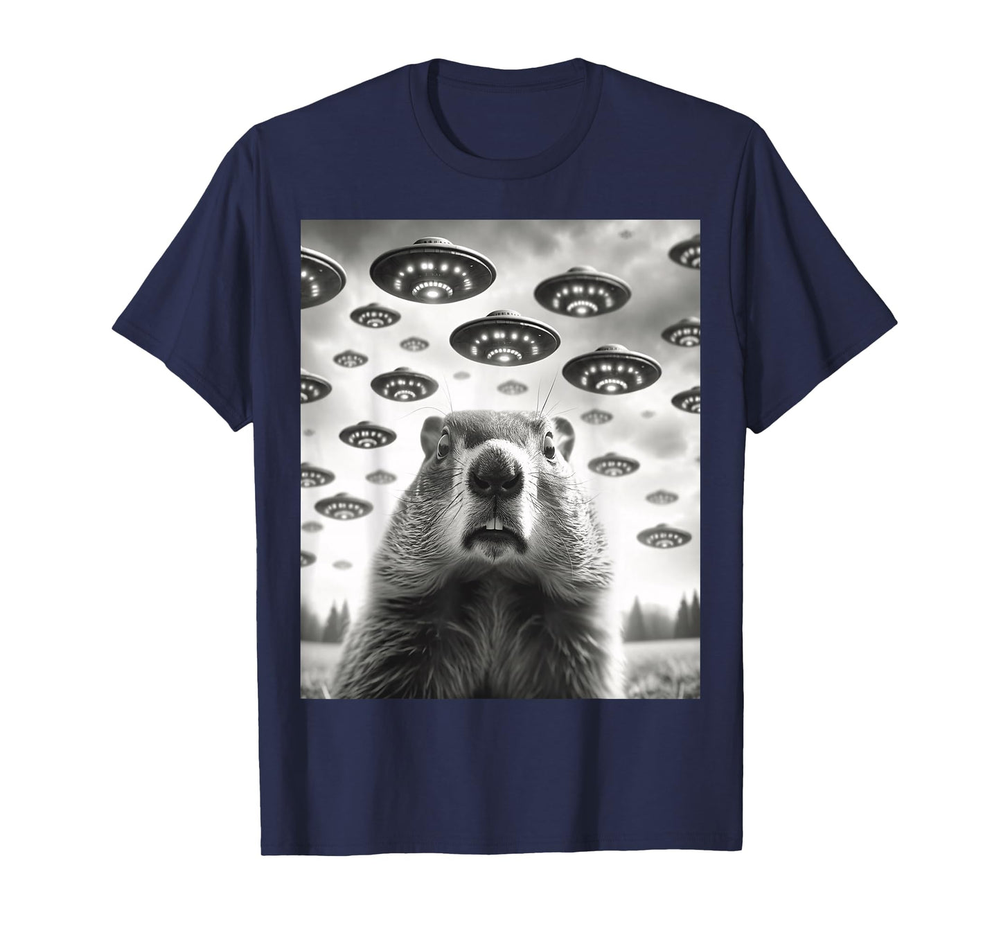 Funny Groundhog Selfie With Alien UFOs Weird Ground Hog Day T-Shirt