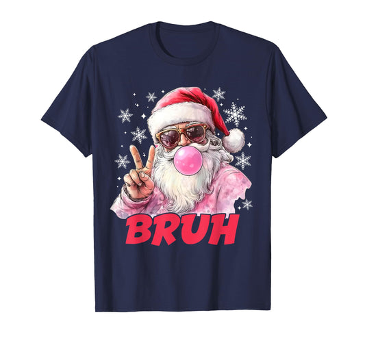 Bruh Christmas Vintage Santa Peace Sign Teen Meme Boys Kids T-Shirt